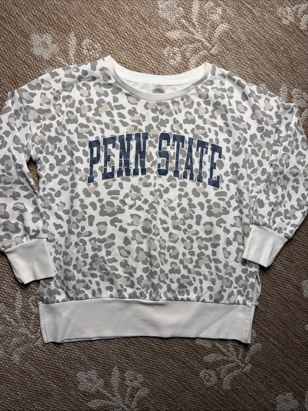 Penn State White & Gray Leopard Crewneck Sweatshirt
